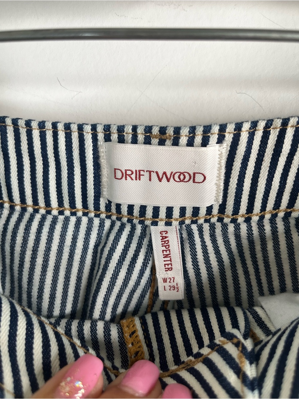DRIFTWOOD Navy White Striped Floral Carpenter Pants 27 Embroidered Boho Railroad - Picture 3 of 16